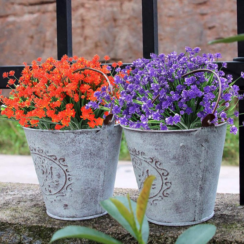 ArtBloom 8 Bundles Outdoor Artificial Fake Flowers UV Resistant Shrubs Plants, Faux Plastic Greenery for Indoor Outside Hanging Plants Garden Porch Window Box Home Wedding Farmhouse Decor (Purple) - Image 3